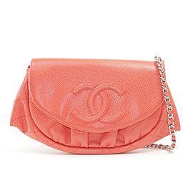 Chanel Half Moon Chain Flap 9ck1204 Red Caviar Leather Cross Body Bag