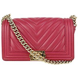 Chanel Dark Pink Fuschia Chevron Quilted Lambskin Medium Boy Bag Gold 53ca723