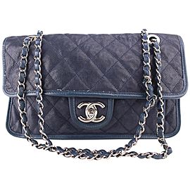 Chanel Handbag Classic Flap 1cb1126 Blue Caviar Leather Shoulder Bag