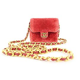 Chanel Micro Nano Red Quilted Velvet Mini Classic Flap Chain Bag 363ccs225