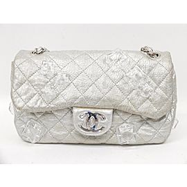 Chanel Handbag Classic Flap Ice Cub Limited Quilted 236458 Silver Leather Shoulder Bag