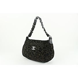 Chanel Black x Brown Suede Camellia Chain Hobo Bag 114c44