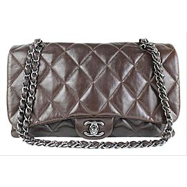 Chanel Jumbo Flap Quilted Lambskin Classic Silver Shw 2ccdg8917 Brown Leather Shoulder Bag