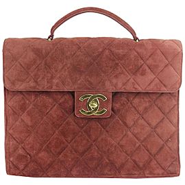 Chanel Jumbo Quilted Attache Business Kelly Briefcase 1ck1219 Burgundy Suede Laptop Bag