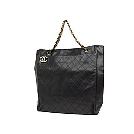 Chanel Jumbo Quilted Chain Tote Lambskin 224935 Black Leather Shoulder Bag