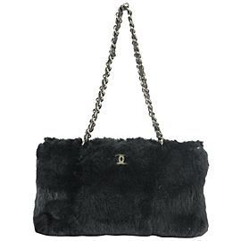 Chanel Lapin Rabbit Cc Chain 13ck1216 Black Fur Tote