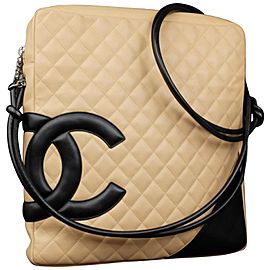 Chanel Messenger Cambon Extra 227178 Beige Quilted Leather Cross Body Bag