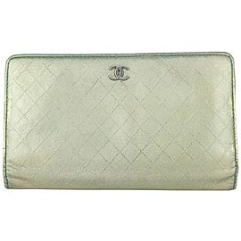 Chanel Quilted Metallic Green Leather Long Bifold Flap Wallet 266ca29