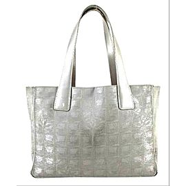 Chanel Metallic Silver New Line Tote 207437 Grey Canvas X Leather Shoulder Bag