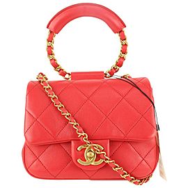 Chanel NEW Quilted Red Chain Bracelet Small Flap Top Handle Crossbody 114c48