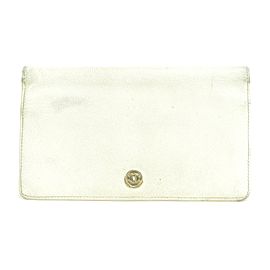 Chanel Off-White Leather CC Button Line Long Flap Wallet 38CK0109