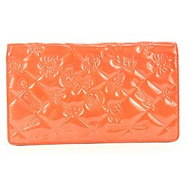 Chanel Orange Embossed Charms Patent Quilted Long Flap Wallet 218ccs210