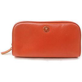 Chanel Orange Calfskin CC Button Line Cosmetic Pouch Toiletry Case 863191