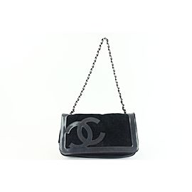 Chanel Perforated Chain Beach Flap 3cz1107 Black Terry Cloth Shoulder Bag