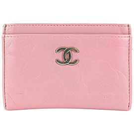 Chanel Pink Embossed Camellia Leather Card Case Wallet 200cas54