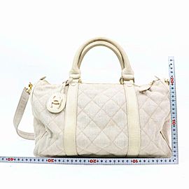 Chanel Quilted Boston with Strap 870314 Beige Linen Satchel