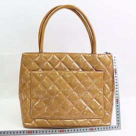 Chanel Quilted Burnt Orange Medallion Zip 871073 Brown Patent Leather Tote