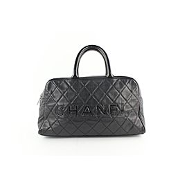 Chanel Duffle Quilted Caviar Jumbo Boston 224146 Black Leather Weekend/Travel Bag