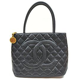 Chanel Quilted Black Caviar Medallion Tote Zip Bag 862763