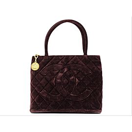 Chanel Quilted Cc Medallion 219438 Brown Velour Tote