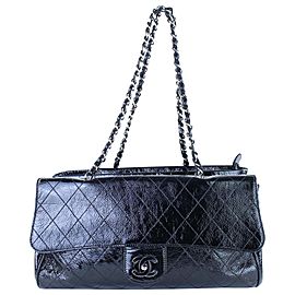 Chanel Quilted Kisslock Flap Tote 8cj017 Black X Silver Patent Leather Shoulder Bag