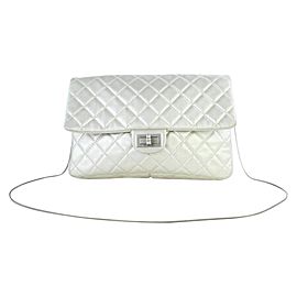 Chanel Quilted Metallic Jumbo Flap 13ct927 Silver Leather Shoulder Bag