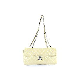 Chanel Quilted Patent Single Flap 220562 Ivory Leather Shoulder Bag