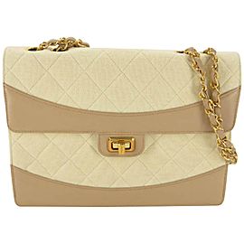 Chanel Quilted Retro Clasp Caramel Flap 865910 Beige Canvas Shoulder Bag