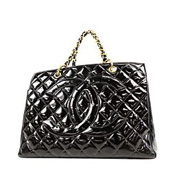 Chanel Quilted Timeless Shopper Chain 234198 Black Patent Leather Tote