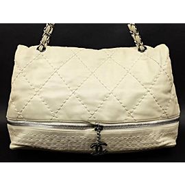 Chanel Quilted Weekender Convertible Flap 222978 Ivory Leather Shoulder Bag