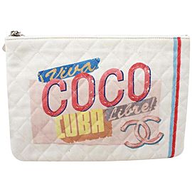 Chanel Rare Quilted Viva Coco Libre Cuba O-Case Zip Pouch Clutch Bag 861915