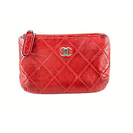 Chanel Red Quilted Lambskin Key Pouch Keychain 6cc519