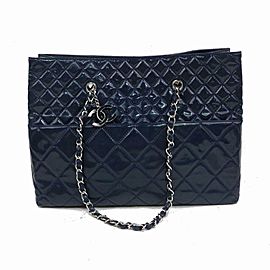 Chanel Shopping Bag Quilted Classic Chain Shopper 871505 Blue Patent Leather Tote