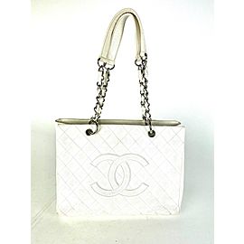 Chanel Shopping Grand Caviar Quilted 14la530a White Leather Tote