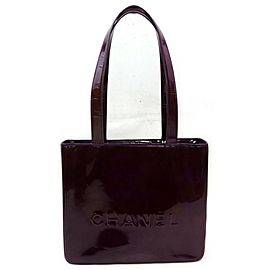 Chanel Shopping Logo Eggplant Maroon 872583 Purple Patent Leather Tote