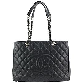 Chanel Silver Black Quilted Caviar Grand Shopping Tote CC GST 1217c29