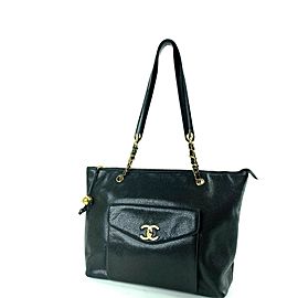 Chanel Supermodel Extra Large Caviar Chain Pocket Zip Flap 1cr1129 Black Leather Tote