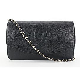 Chanel Black Caviar Leather CC Logo Timeless Wallet on Chain Flap Bag 816cas4