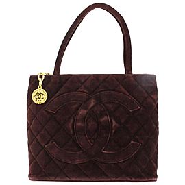 Chanel Dark Brown Quilted Velvet Medallion Zip Tote Bag GHW 115c7