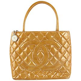 Chanel Burnt Orange Quilted Patent Medallion Tote Bag 119c41