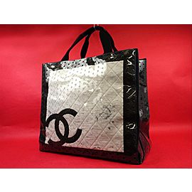 Chanel Translucent Clear Naked Cc Perforated Jumbo 215436 Black X White Vinyl Tote