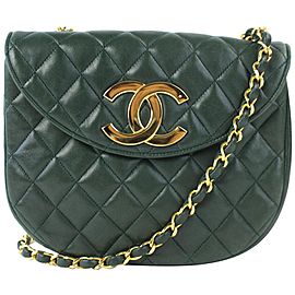 Chanel (Ultra Rare) Jumbo Logo Crescent Flap 17cz0717 Forest Green Leather Cross Body Bag