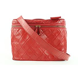 Chanel Red Quilted Vanity Case Tote Box with Strap 860902