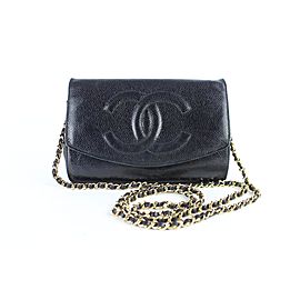 Chanel Wallet on Chain Caviar Flap 11cz0123 Black Leather Shoulder Bag