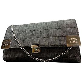 Chanel Wallet on Chain Charcoal Chocolate Bar Flap 228748 Grey Denim Shoulder Bag