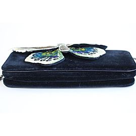 Chanel Wallet on Clutch Butterfly Feather & Sequin Chain 3ccty71417 Navy Velour Cross Body Bag