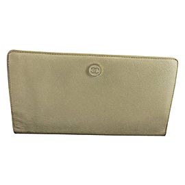 Chanel White Beige Caviar Button Line 219449 Wallet