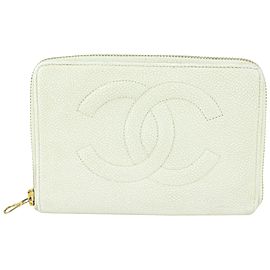 Chanel White Caviar Leather CC Logo Zip Around Wallet Continental 930c13