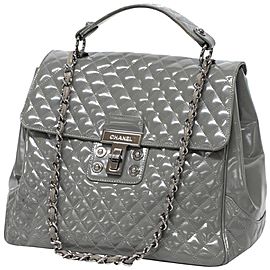 Chanel with 2.55 Reissue Jumbo Turnlock Kelly Top Handle Flap Silver Chain 239580 Gray Patent Leather Shoulder Bag