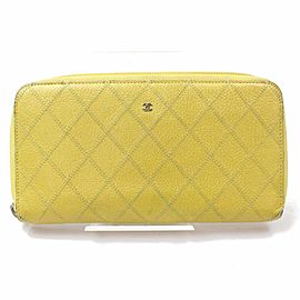 Chanel Yellow Long Quilted Caviar Leather Zip Around Continental 871091 Wallet